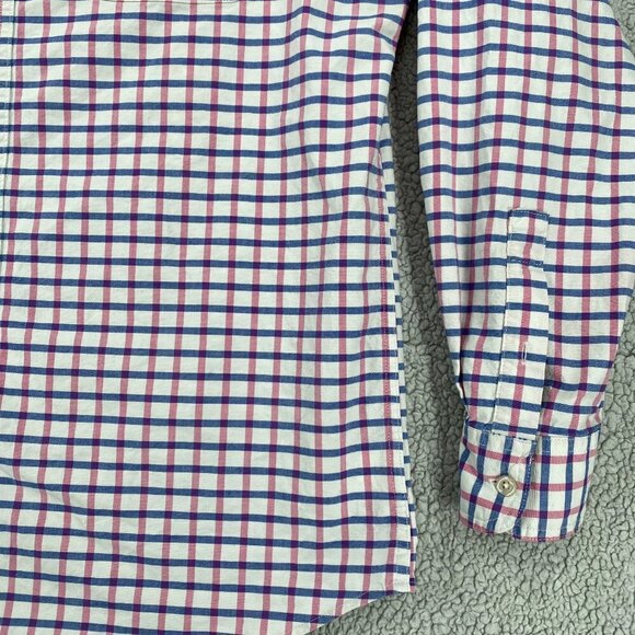 Chaps Shirt Men's Large Dark Pink Blue Plaid Long Sleeve Stretch Oxford Office - Picture 3 of 11